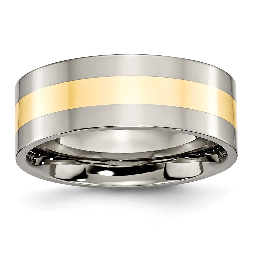 Picture of Bridal TB225-10.5 8 mm Titanium & 14K Yellow Gold Inlay Flat Polished Band - Size 10.5&#44; 4.86 g