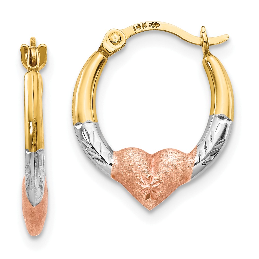 Picture of Finest Gold 13 x 16 mm 14K Tri-color Madi K Heart Hoop Earrings&amp;#44; Pair