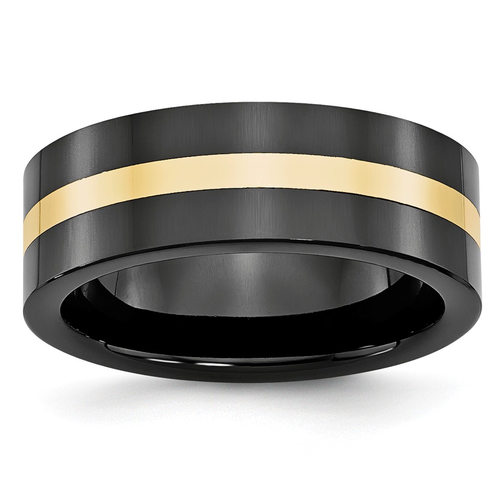 Picture of Bridal CER37-11 8 mm Ceramic Flat Black with 14K Yellow Gold Inlay Polished Band, Size 11