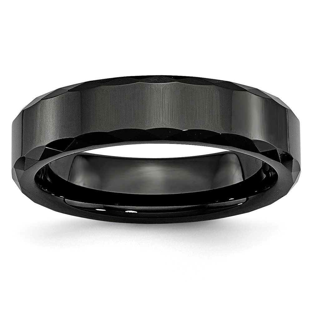 Picture of Bridal CER5-10.5 6 mm Ceramic Black Faceted & Beveled Edge Polished Band&#44; Size 10.5