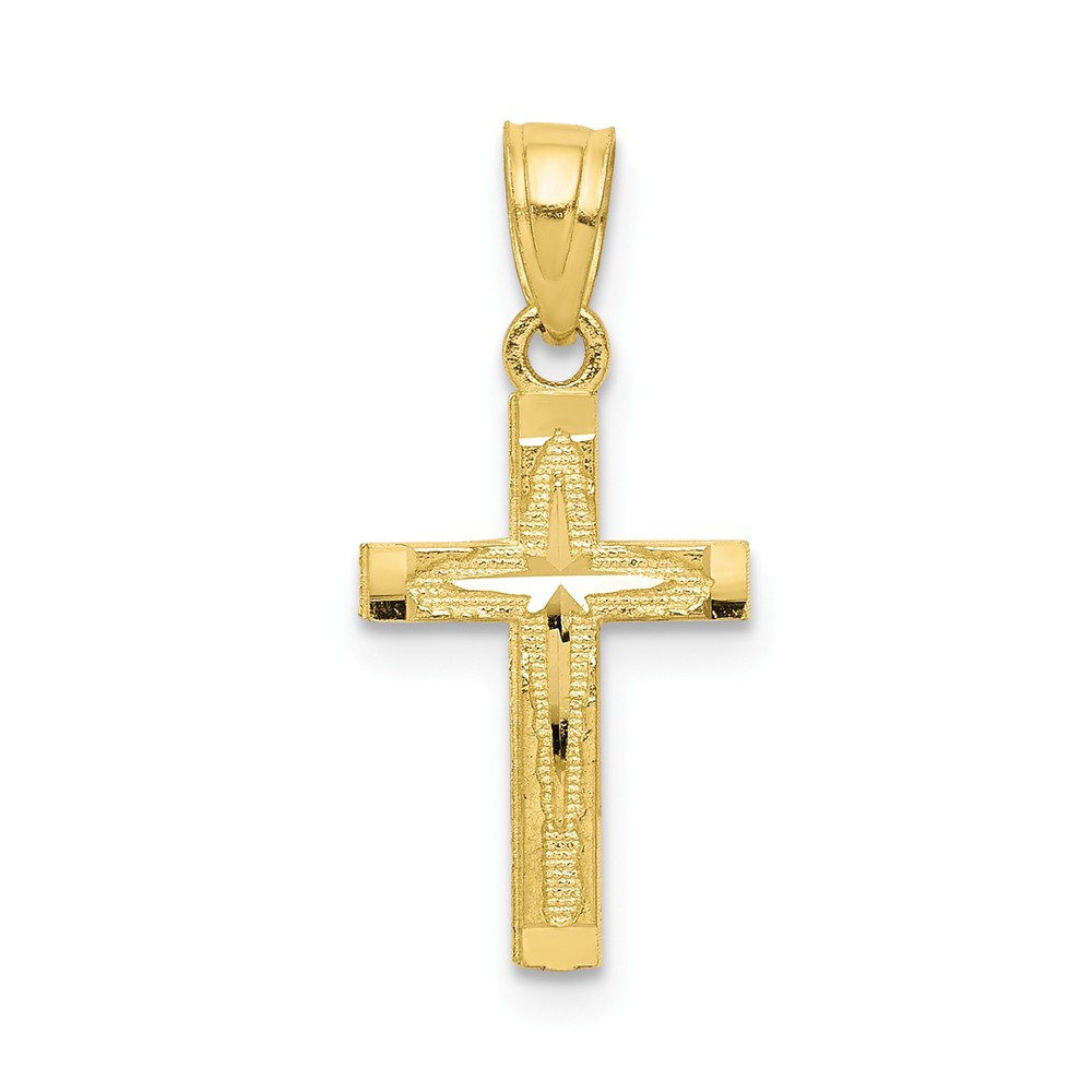Picture of Finest Gold 10K Yellow Gold Diamond-Cut Cross Pendant