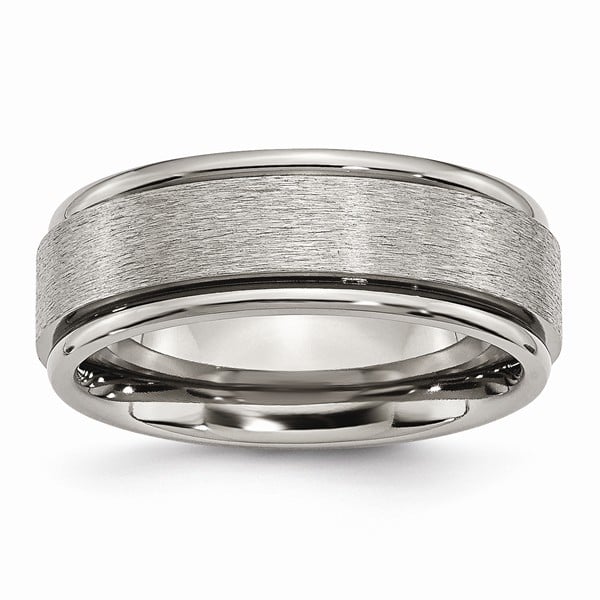 Picture of Bridal TB43-11 8 mm Titanium Ridged Edge Satin & Polished Band - Size 11