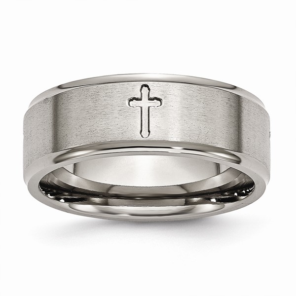 Picture of Bridal TB78-11 8 mm Titanium Ridged Edge Cross Brushed & Polished Band - Size 11