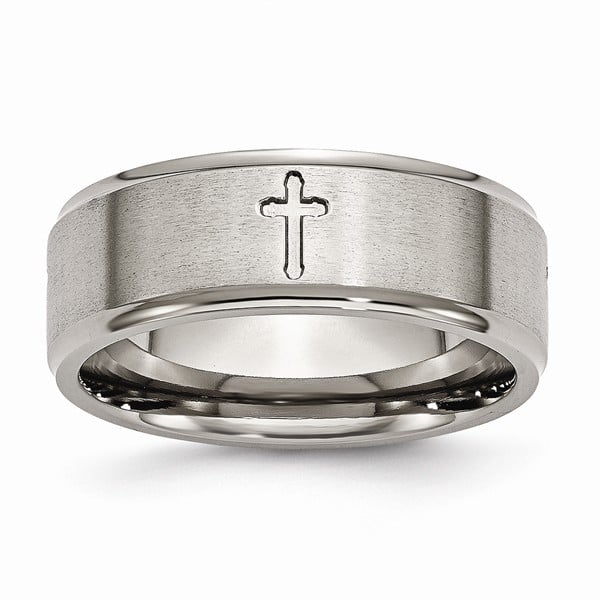 Picture of Bridal TB78-12 8 mm Titanium Ridged Edge Cross Brushed & Polished Band - Size 12