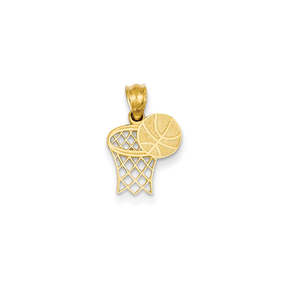 Picture of Finest Gold 11 x 18 mm 14K Yellow Gold Basketball &amp; Hoop Pendant