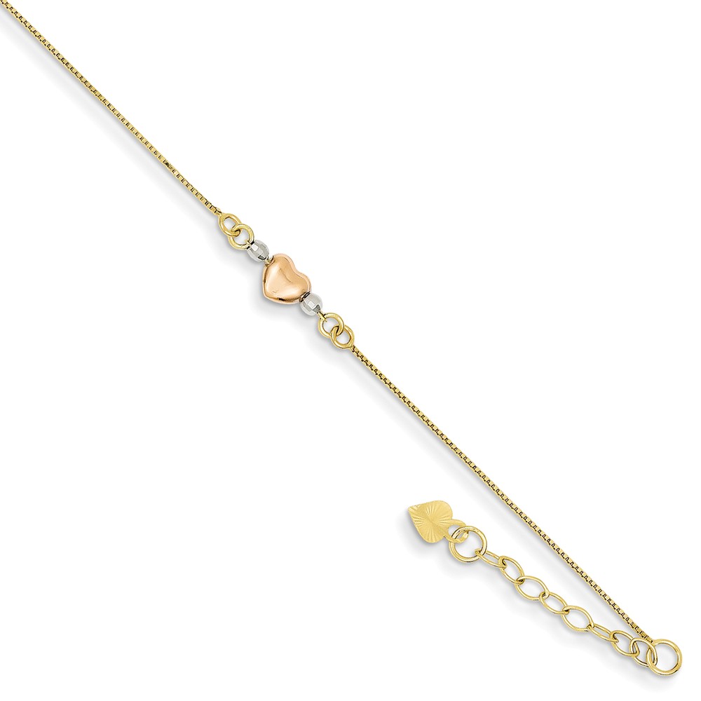 Picture of Finest Gold 4 mm x 9 in. 14K Tri-color Adjustable Puffed Heart Anklet