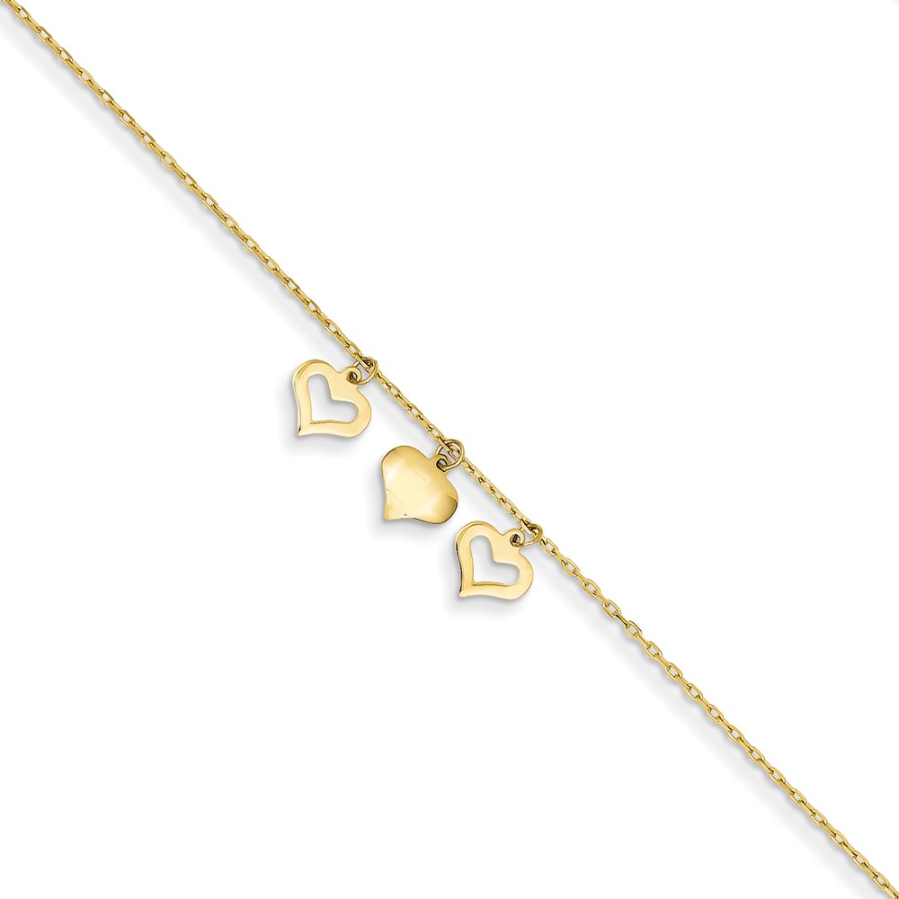 Picture of Finest Gold 14K Yellow Gold 3 Hearts with 1 in. Extension Anklet