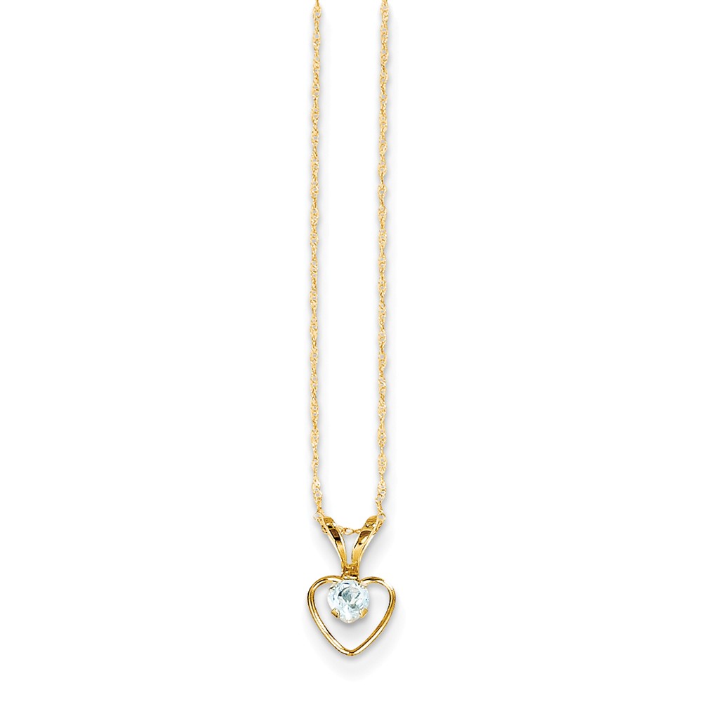 Picture of Finest Gold 3 mm 14K Yellow Gold Madi K Aquamarine Heart Birthstone Necklace