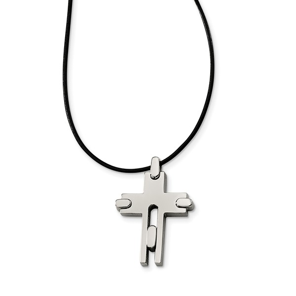 Picture of Confirmation & Communion TBN106-18 18 in. Titanium Leather Cord Cross Necklace