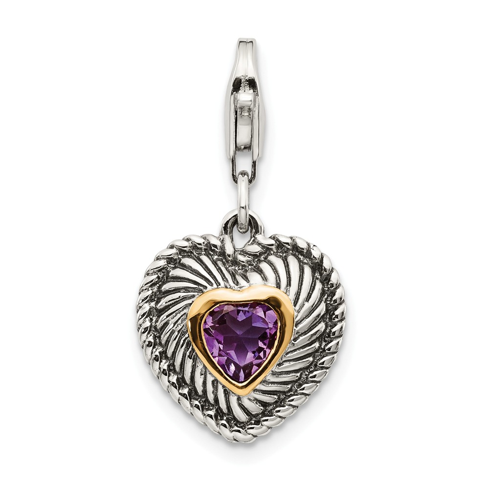 Picture of Shey Couture QTC304 14K Gold Sterling Silver Amethyst Antiqued Charm