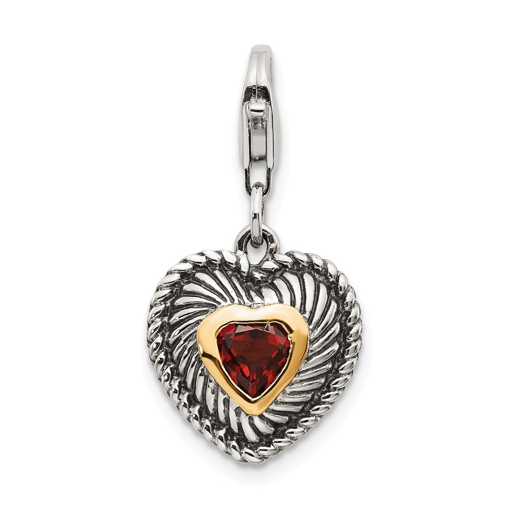 Picture of Shey Couture QTC308 14K Gold Sterling Silver Garnet Antiqued Charm