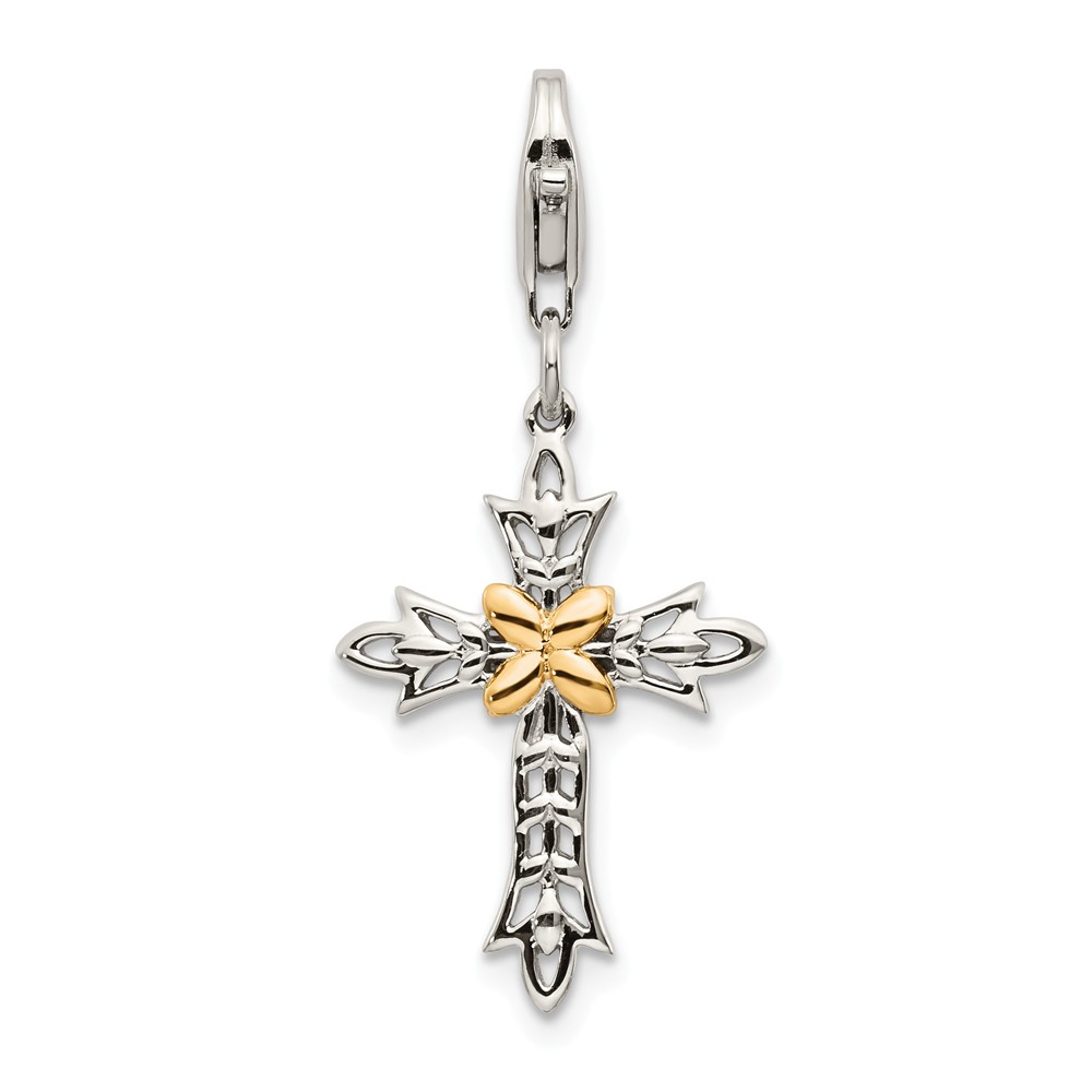 Picture of Shey Couture QTC472 39 mm 14K Gold Sterling Silver 3-D Antiqued Cross with Lobster Clasp Charm