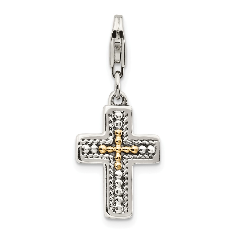 Picture of Shey Couture QTC476 14K Gold Sterling Silver 3-D Antiqued Cross with Lobster Clasp Charm