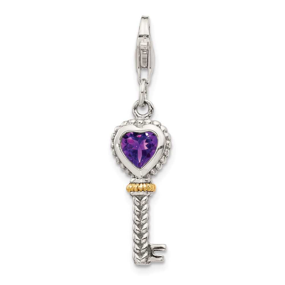 Picture of Shey Couture QTC491 14K Gold Sterling Silver Amethyst Antiqued Key with Lobster Clasp Charm