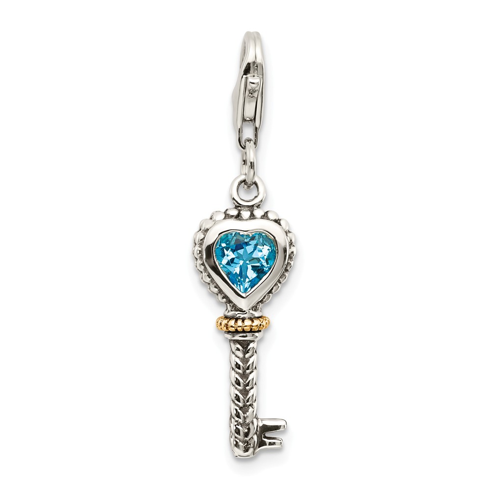 Picture of Shey Couture QTC492 14K Gold Sterling Silver Blue Topaz Antique Key with Lobster Clasp Charm