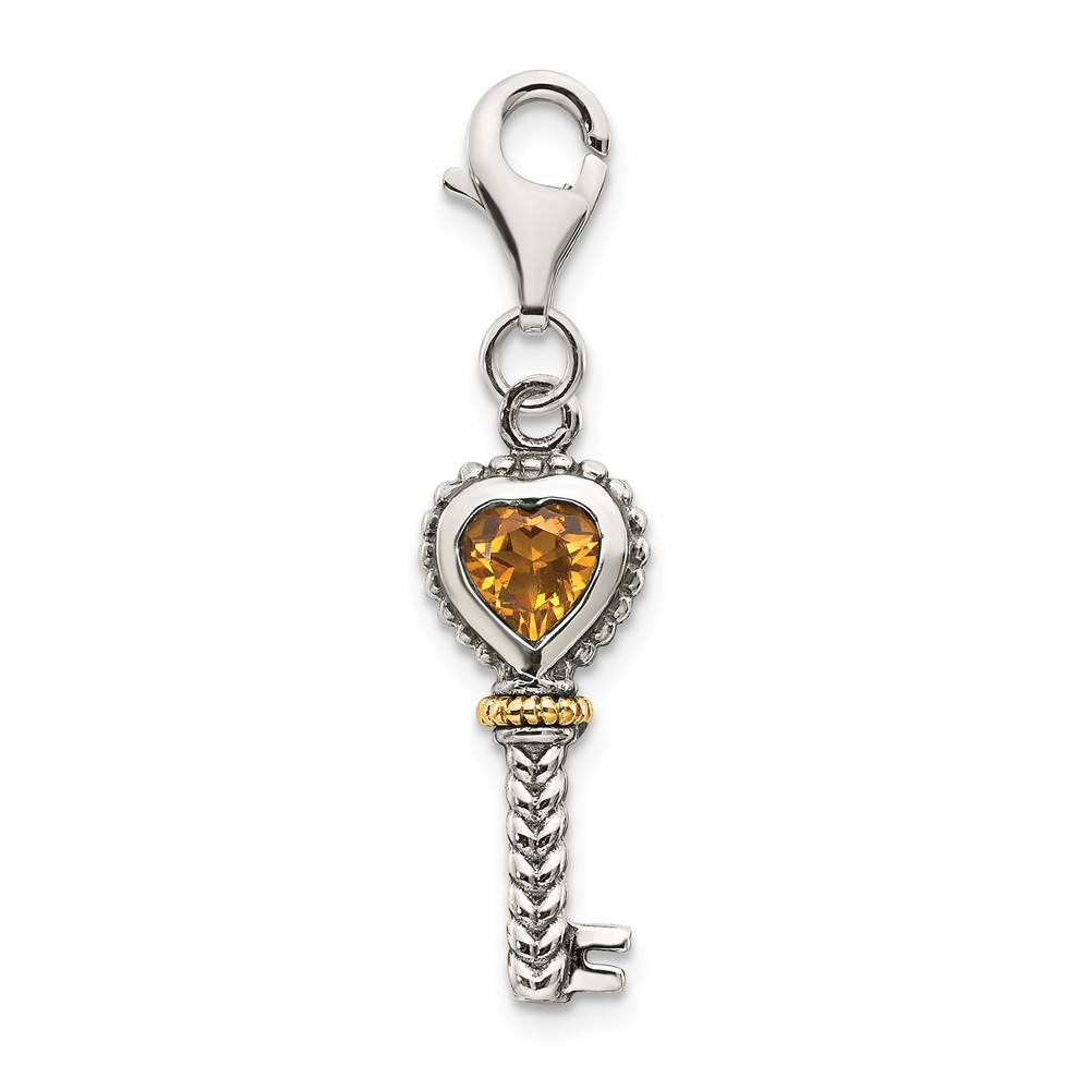 Picture of Shey Couture QTC493 14K Gold Sterling Silver Citrine Antiqued Key with Lobster Clasp Charm