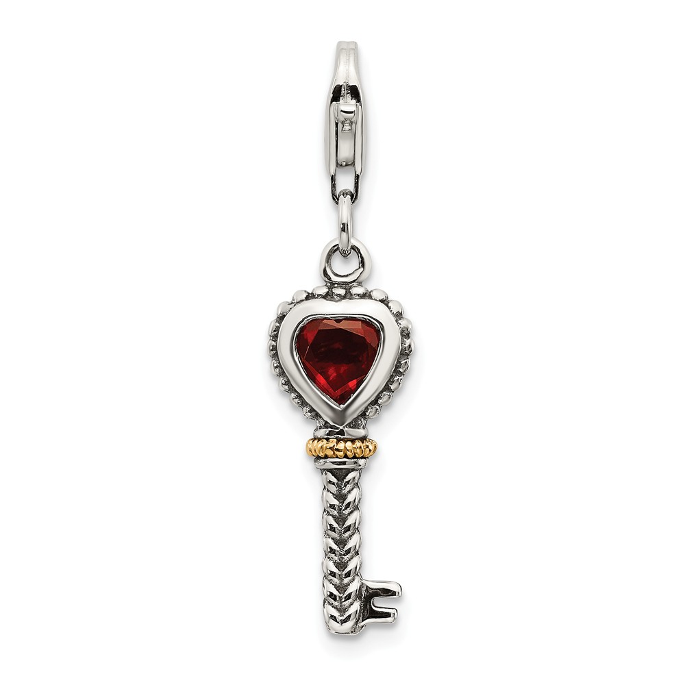 Picture of Shey Couture QTC494 14K Gold Sterling Silver Garnet Antiqued Key with Lobster Clasp Charm