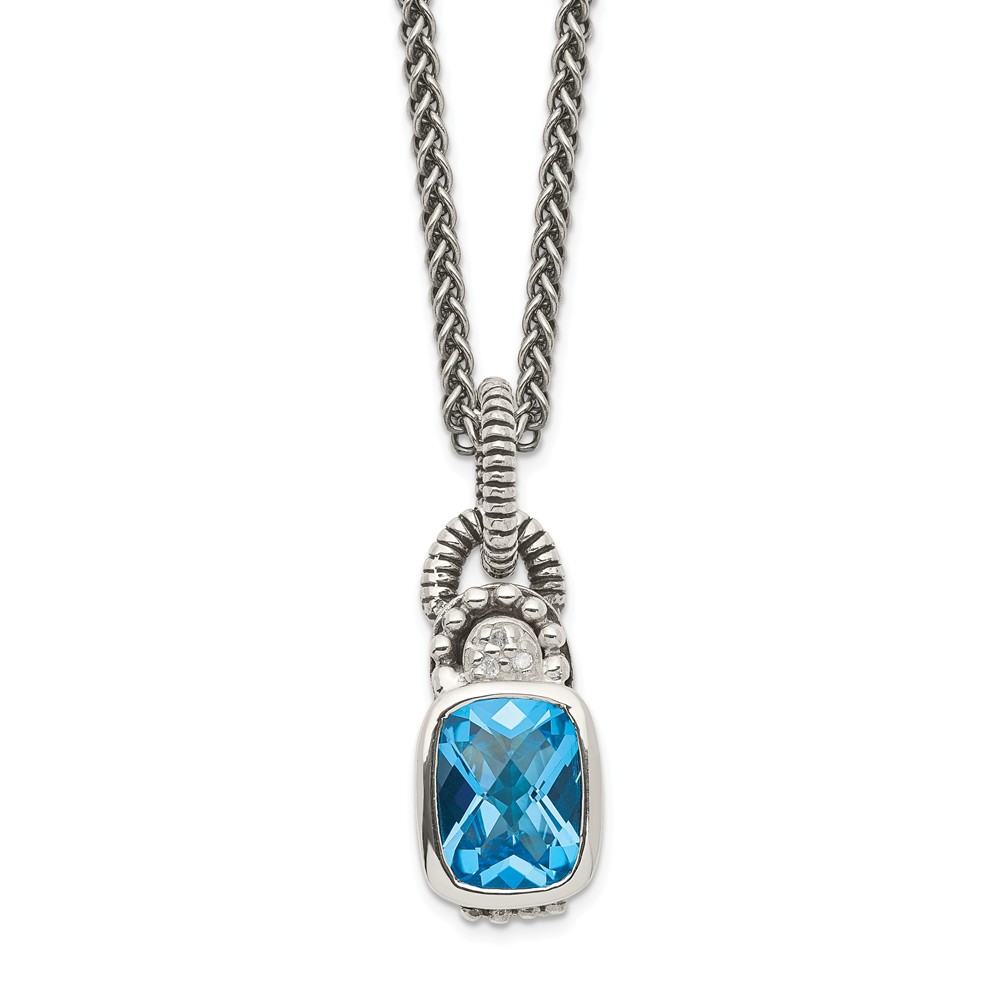 Picture of Shey Couture QTC298 Sterling Silver Sky Blue Topaz & Diamond Necklace - Antiqued