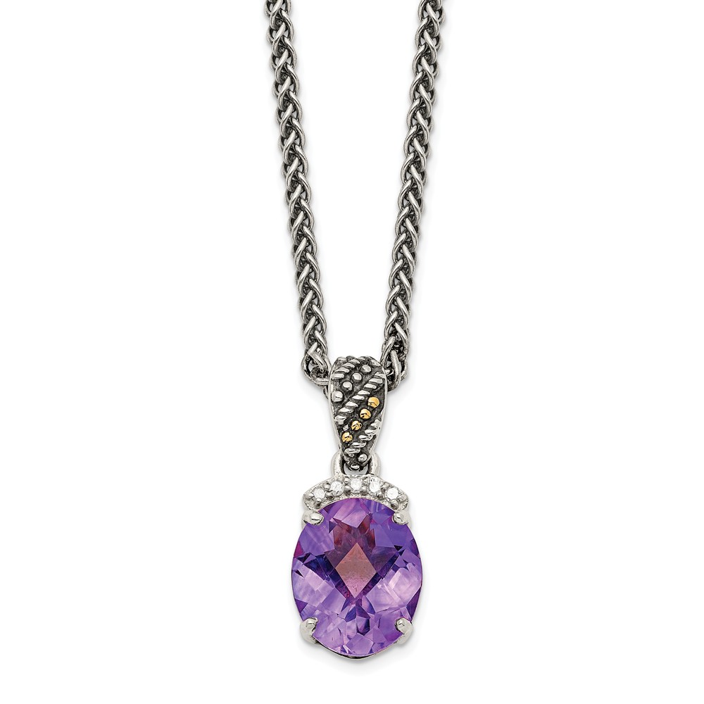 Picture of Shey Couture QTC1237 Sterling Silver with 14K Gold Amethyst & Diamond Necklace&#44; Antiqued
