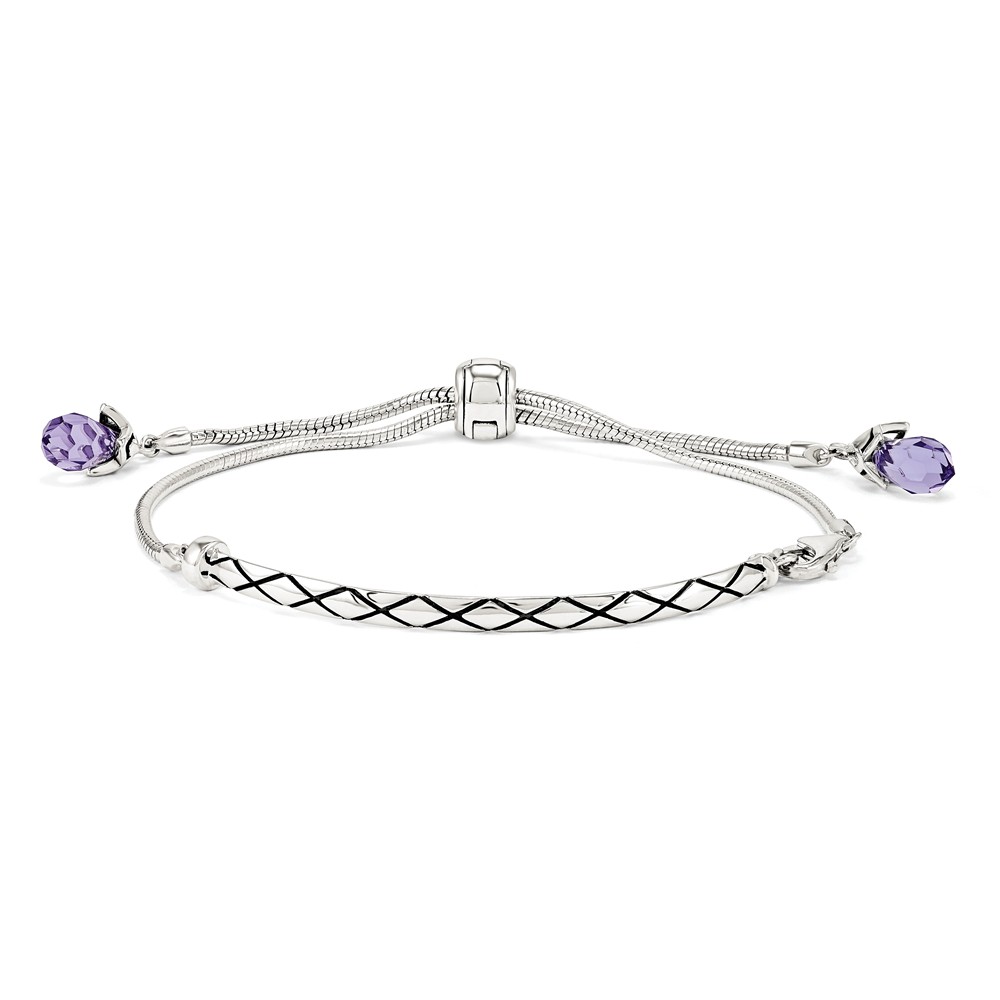 Sterling Silver Purple Swarovski Crystal Adjustable Bracelet - Polished & Antiqued -  Glitter, GL2733166