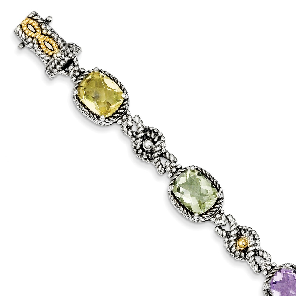 Sterling Silver with 14K Yellow Gold Pink, Green & Lemon Quartz Bracelet - Polished & Antiqued -  BiJoux, BI2463488