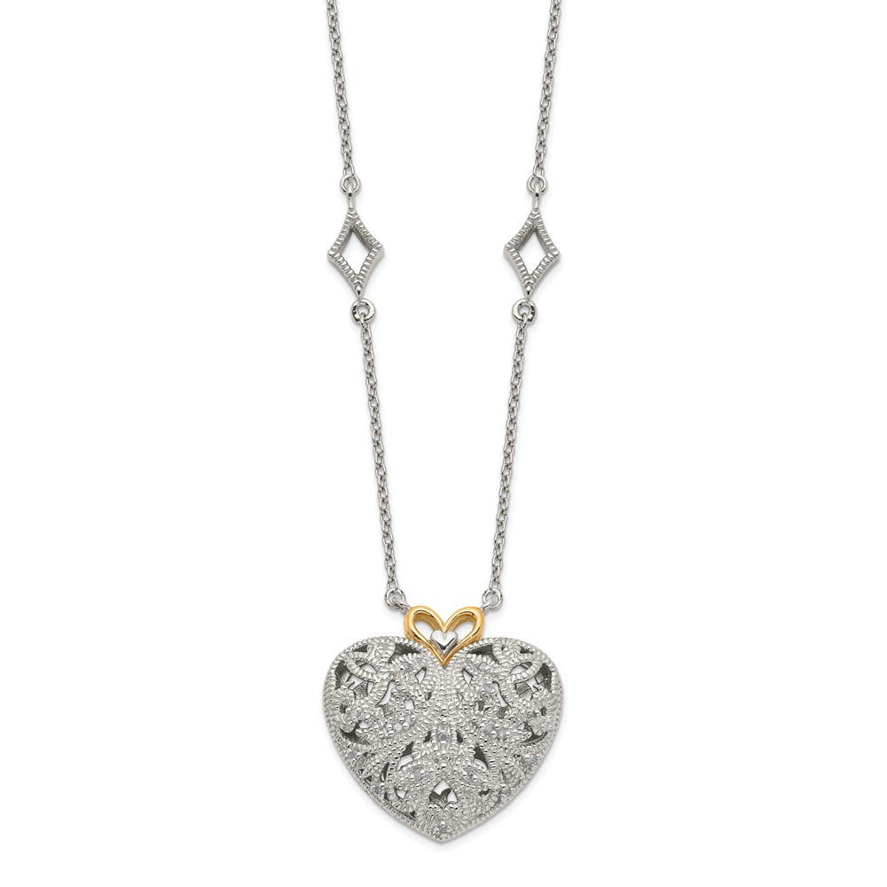 Picture of Shey Couture QTC315 Sterling Silver with 14K Gold Diamond Vintage Heart Necklace - Polished & Antiqued