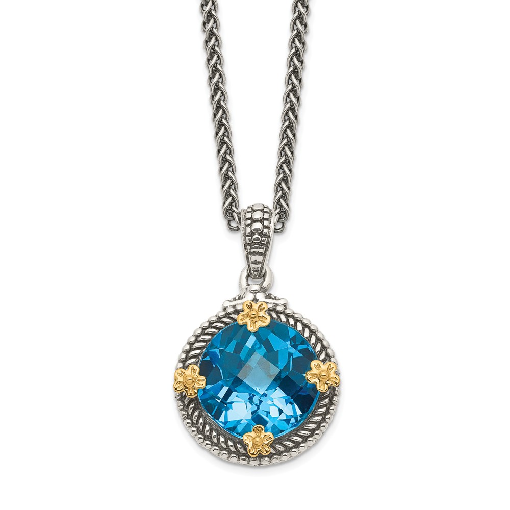 Picture of Shey Couture QTC264 Sterling Silver with 14K Gold Swiss Blue Topaz Necklace - Antiqued & Polished