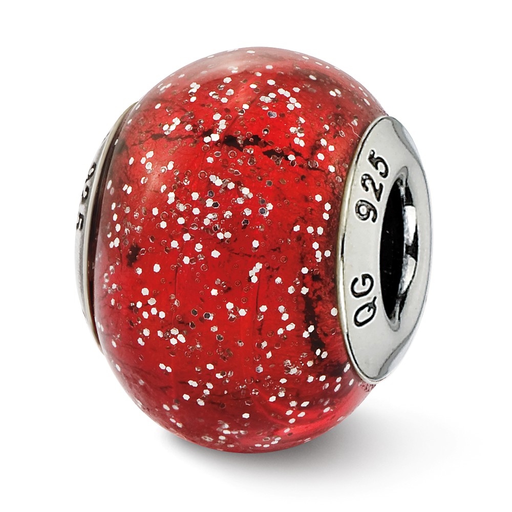 Picture of Reflection Beads QRS2561 Sterling Silver Italian Red with Silver Glitter Glass Bead - Polished & Antiqued