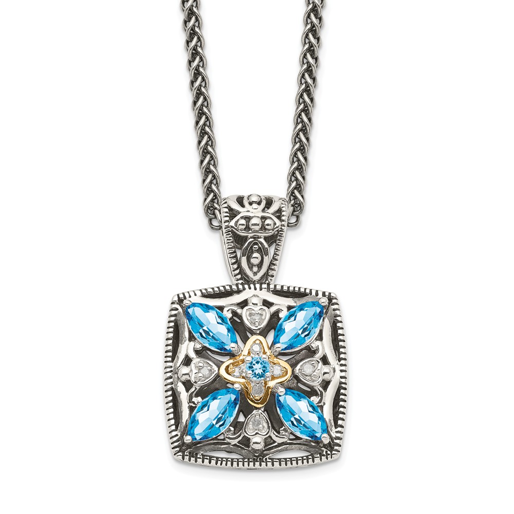 Picture of Shey Couture QTC773 Sterling Silver with 14K Gold Diamond & Blue Topaz Necklace - Antiqued & Polished