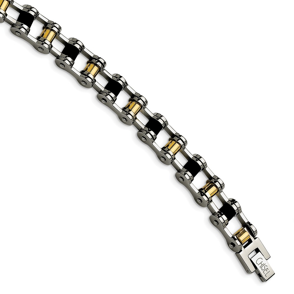 Picture of Chisel SRB190-8.75 8.75 in. Stainless Steel Yellow IP-Plated & Black Rubber Bracelet - Polished