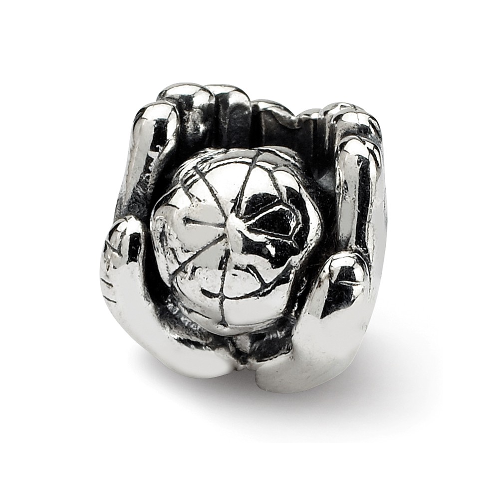 Sterling Silver World in Hands Bead - Antiqued & Polished -  Glitter, GL1615396