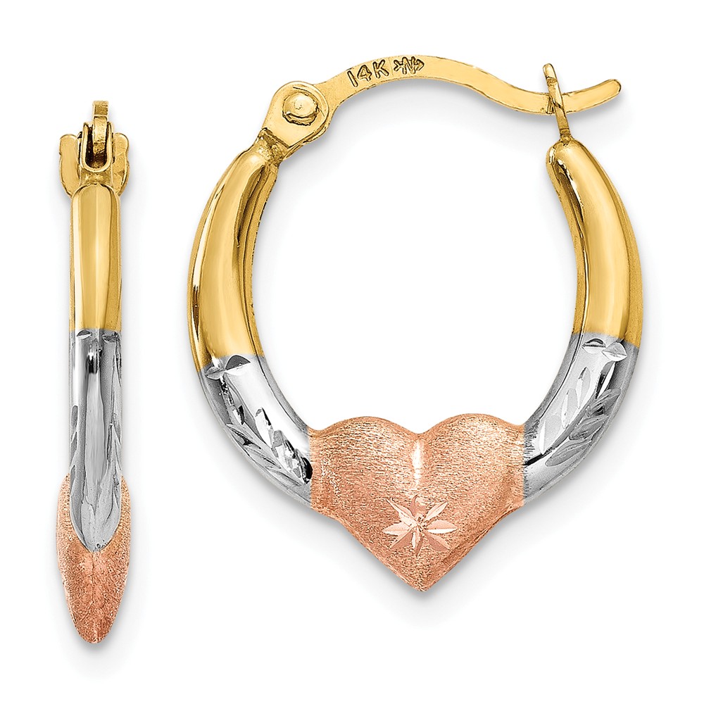 Picture of Finest Gold 14 x 16 mm 14K Yellow Gold with White &amp; Rose Rhodium Heart Hoop Earrings&amp;#44; Pair