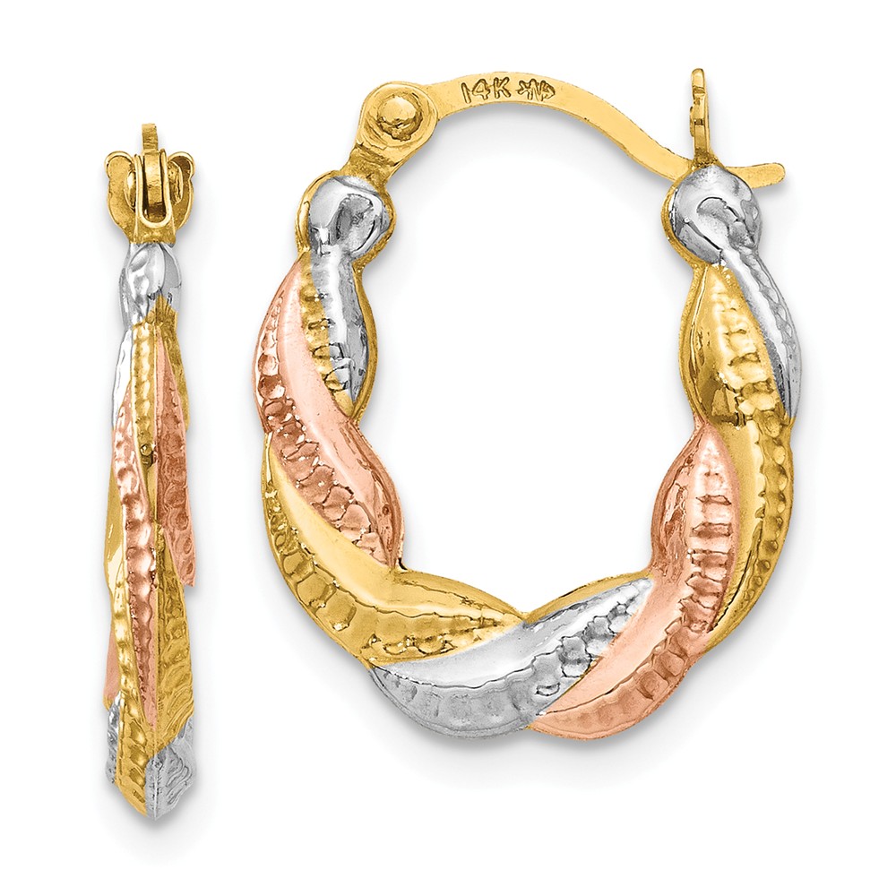 13 x 17 mm 14K Yellow Gold with White & Rose Rhodium Hollow Scalloped Hoop Earrings, Pair -  Finest Gold, UBSTL761