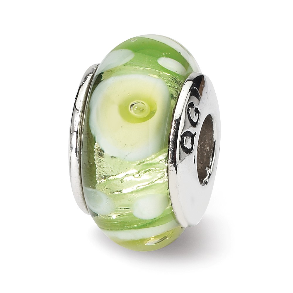 Picture of Reflection Beads QRS1115 Sterling Silver Green & White Hand-Blown Glass Bead