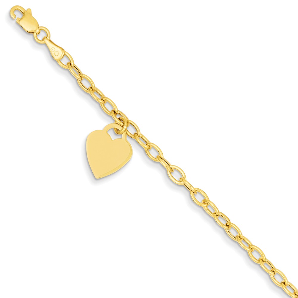 Heart Charm Bracelet 14K Yellow Gold 7.5