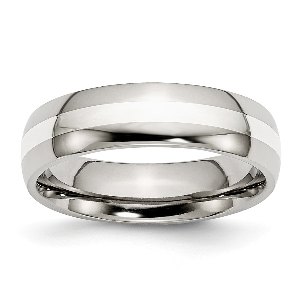 Picture of Bridal SR37-6 6 mm Stainless Steel Sterling Silver Inlay Polished Band - Size 6