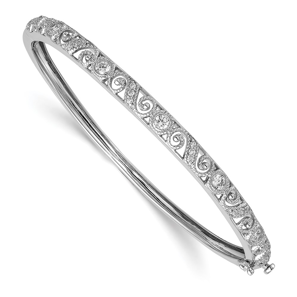 14K White Gold Hinged Swirl Design Mounting Bangle -  Finest Gold, UBSXB187