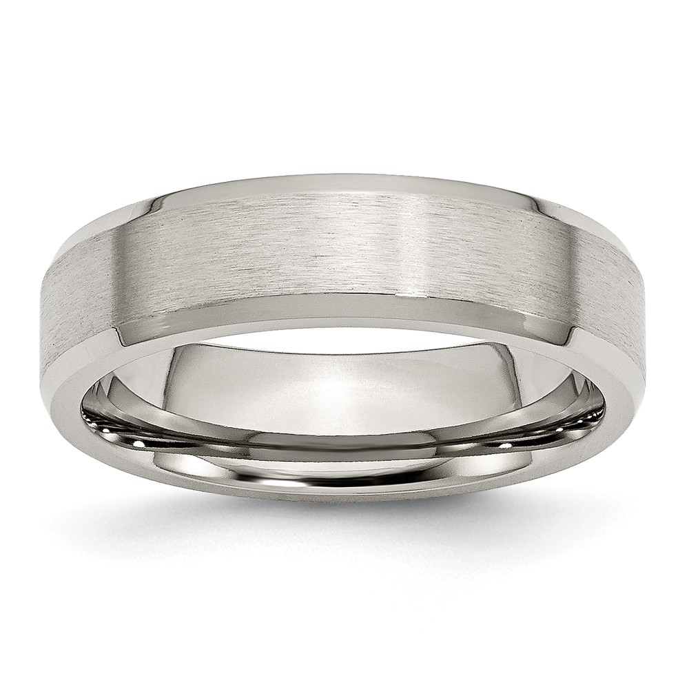 SR10-12.5 6 mm Stainless Steel Flat Beveled Edge Brushed & Polished Band - Size 12.5 -  Bridal