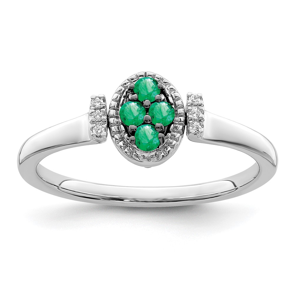 Picture of Finest Gold 14K White Gold Polished Emerald &amp; Diamond Flip Ring - Size 7