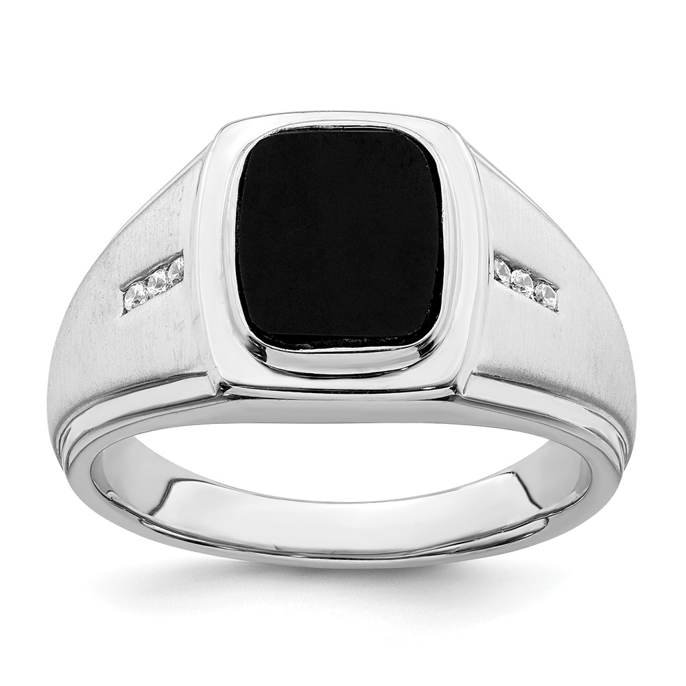 Picture of Finest Gold 14K White Gold Polished&amp;#44; Satin Onyx &amp; Diamond Mens Ring - Size 10