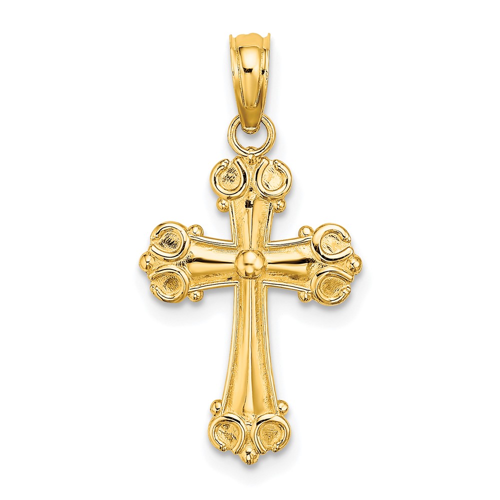 Picture of Finest Gold 10K Yellow Gold Cross with Scroll Tips &amp; Button Center Charm