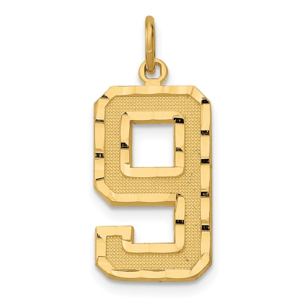 Picture of Finest Gold 10K Yellow Gold Casted Large Diamond Cut Number 9 Charm