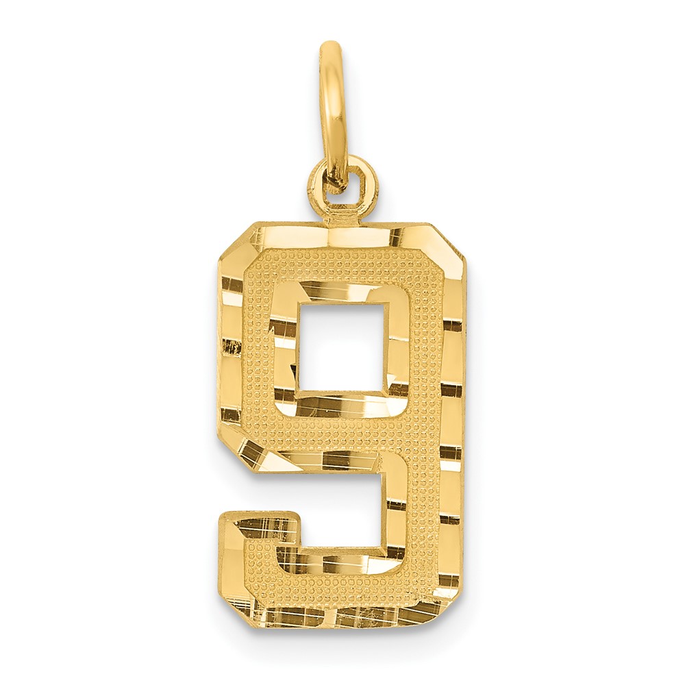 Picture of Finest Gold 10K Yellow Gold Casted Medium Diamond-Cut Number 9 Charm