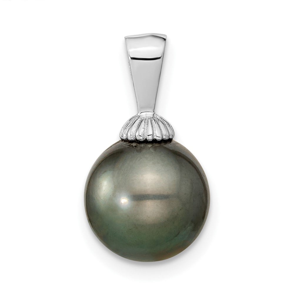 14K White Gold 9-10 mm Black Round Saltwater Cultured Tahitian Pearl Pendant -  Finest Gold, UBSXF462