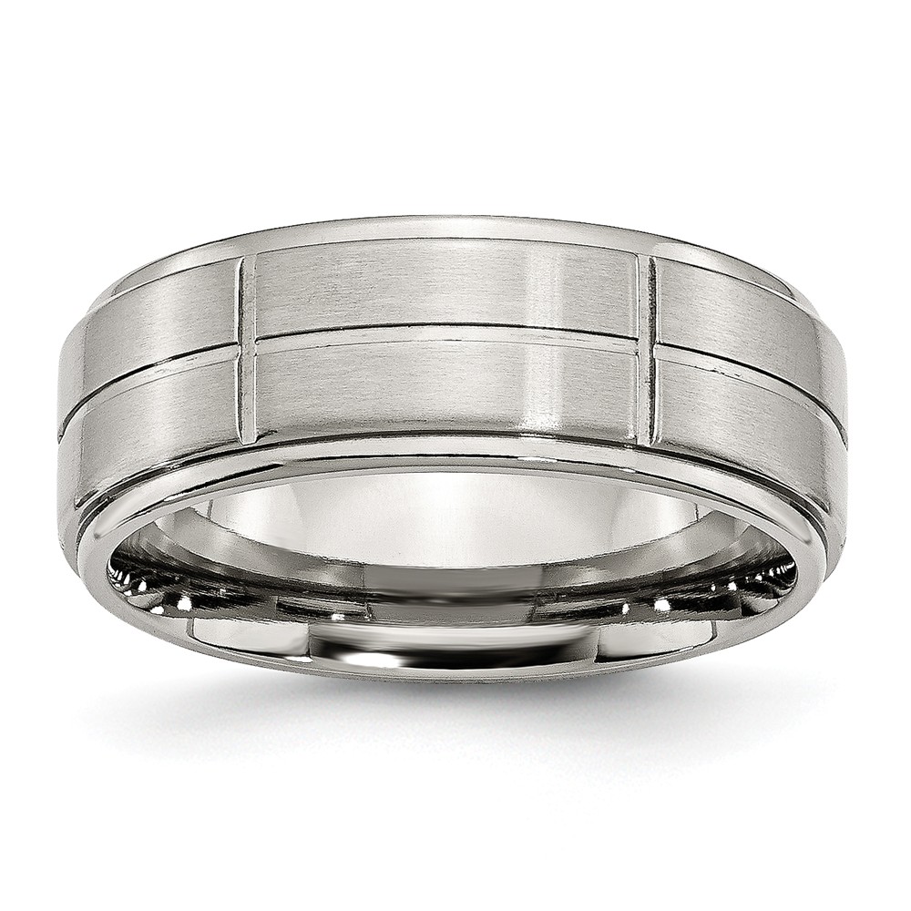 Picture of Bridal SR29-12.5 8 mm Stainless Steel Grooved Brushed & Polished Ridged Edge Band - Size 12.5