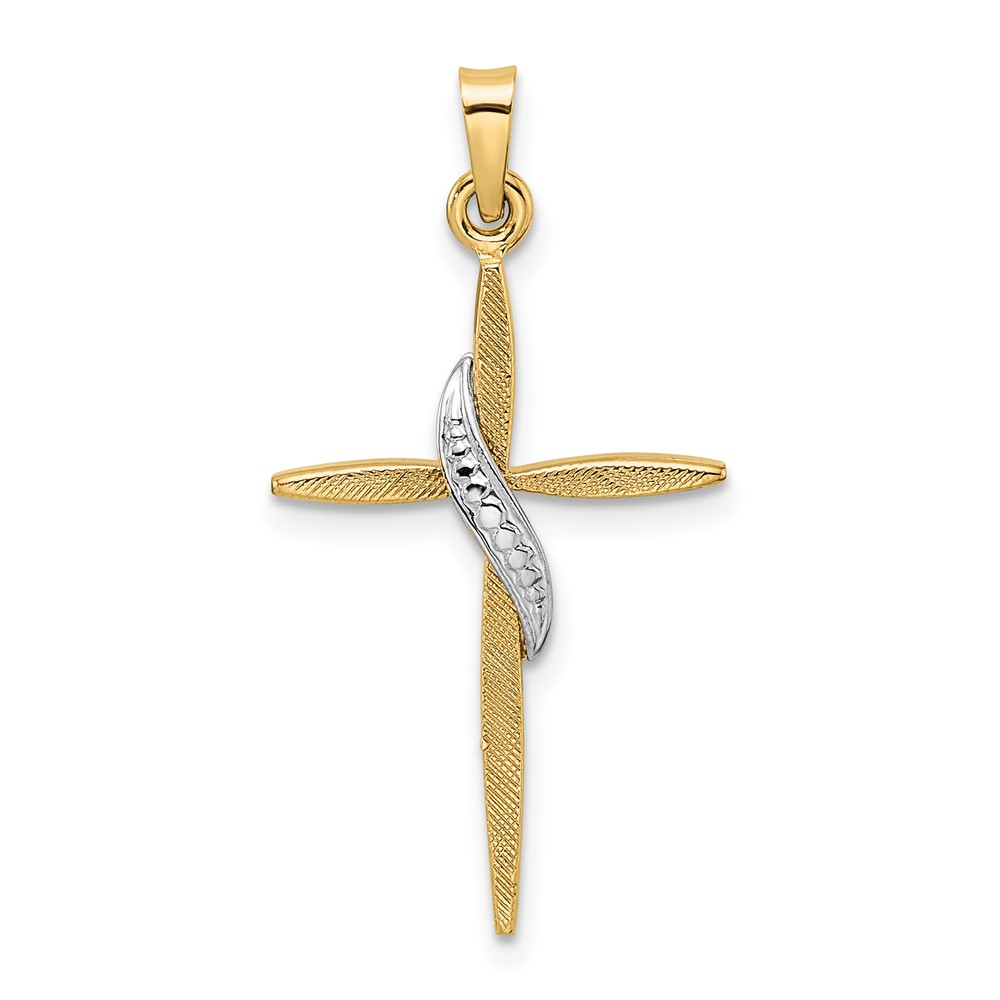 Picture of Finest Gold 14K Two-tone Polished &amp; Satin Solid Methodist Cross Pendant