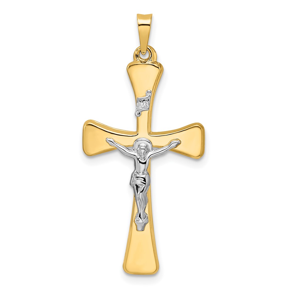 Picture of Finest Gold 14K Two-tone Polished Hollow Inri Crucifix Cross Pendant