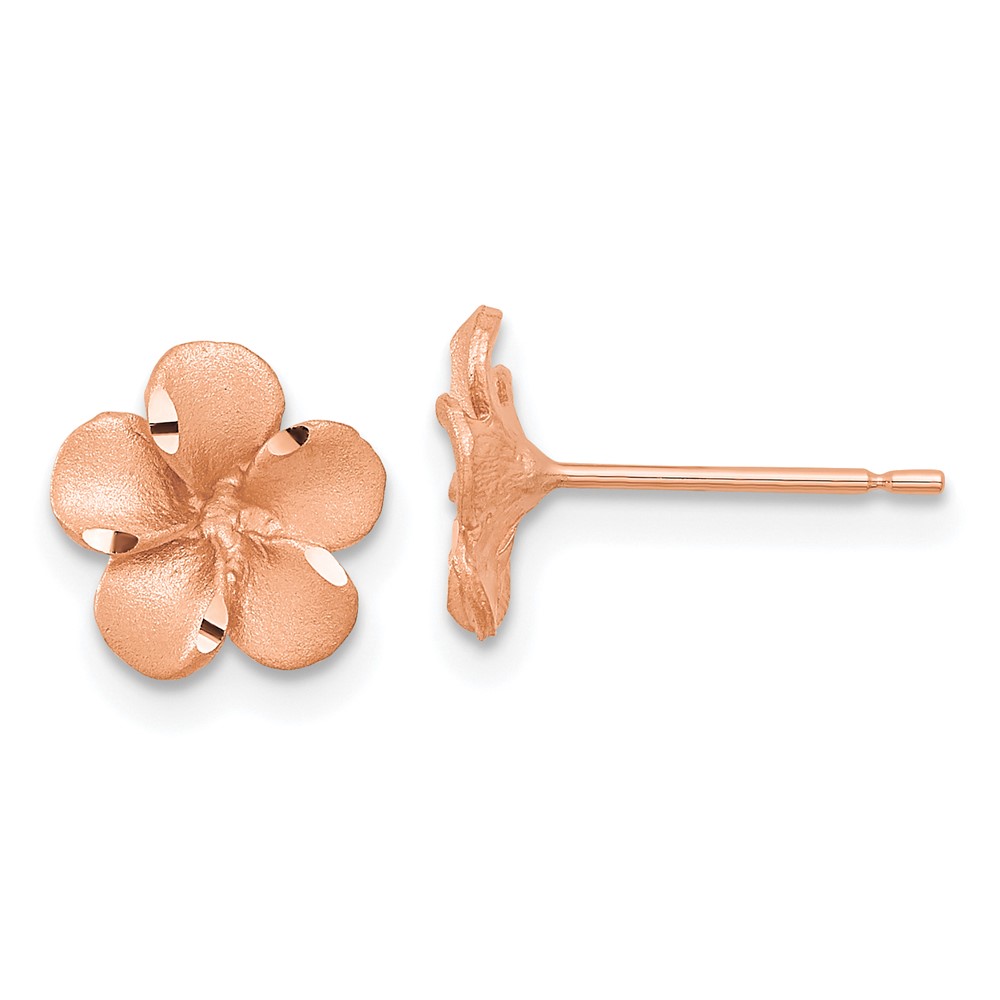 14K Two-Tone Rose Rhodium Diamond-Cut Plumeria with Yellow Gold Post Earrings -  Finest Gold, UBSTL1116R