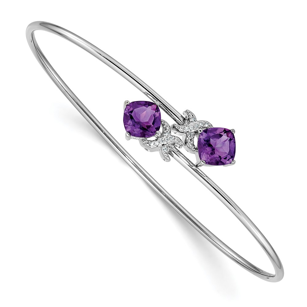 Picture of Finest Gold 14K White Gold 0.03 CTW Diamond &amp; Amethyst Flexible Bangle