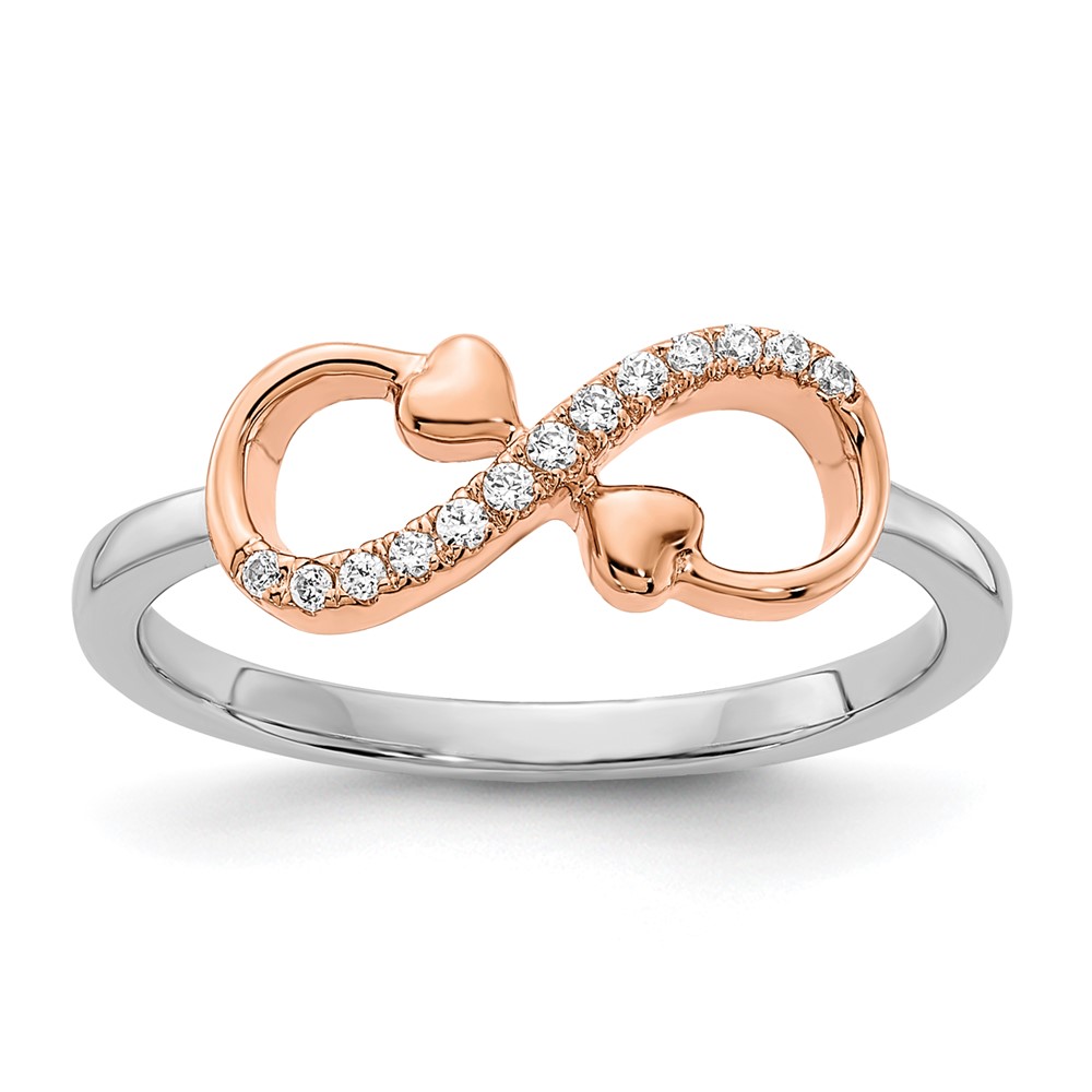 Picture of Finest Gold 14K Two-Tone White &amp; Rose Polished Infinity Hearts Diamond Ring - Size 7